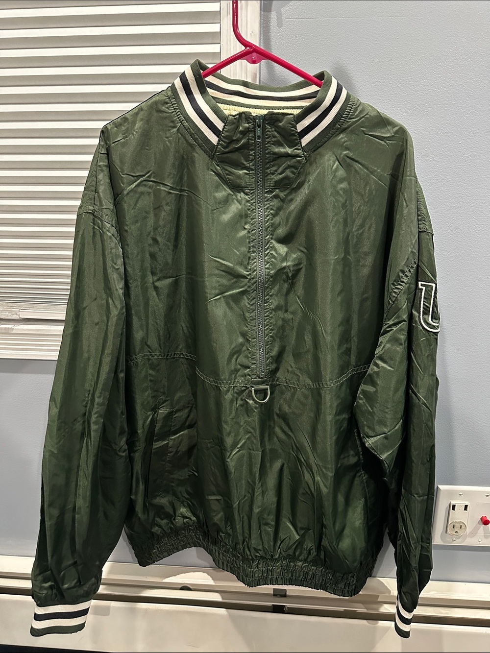 Vinage Wilson quarter zip Men's Olive Green Pullover Windbreaker Jacket size XL